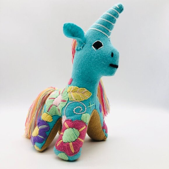 Mexican Folk Art Plush Unicorn Stuffed Animal Hand Embroidered Floral Colorful - Picture 8 of 12